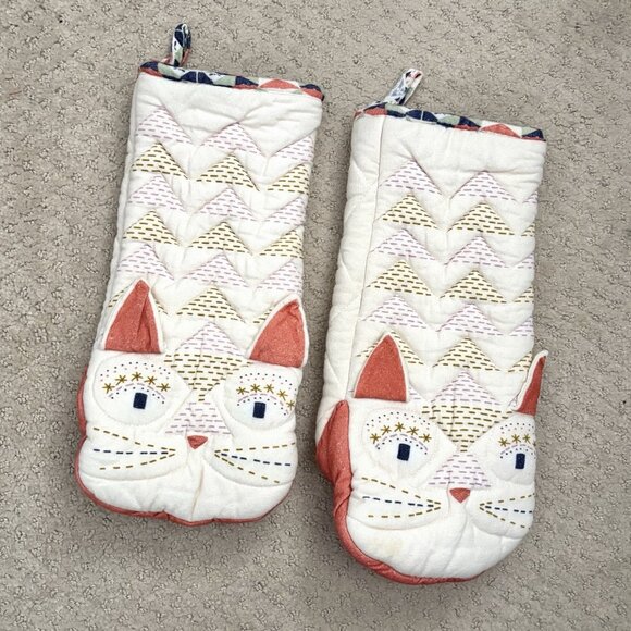 Anthropologie Other - Anthropologie Cat Oven Mitts 100% Cotton Pair of Two